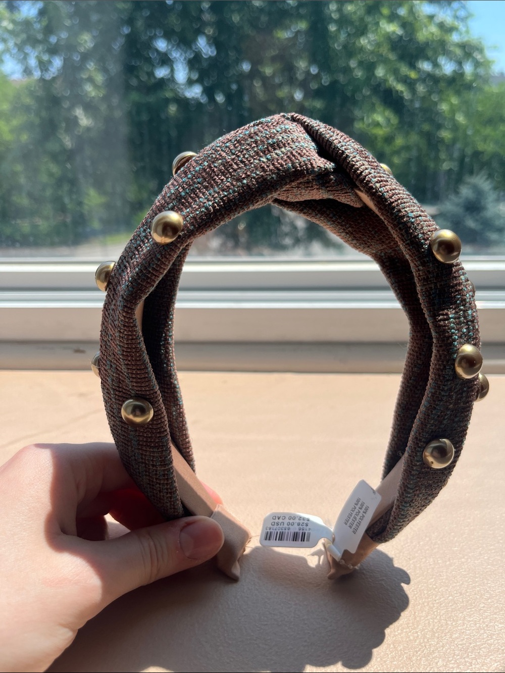 Anthropologie NWT - Studded Twisted Fabric Headband in Brown and Teal